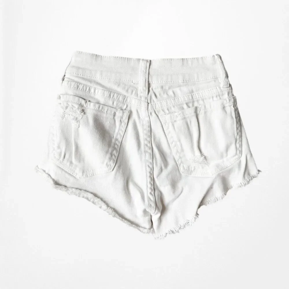 Vintage Y2K 90s White High Waisted Distressed Destroyed Denim Shorts Size XS/S